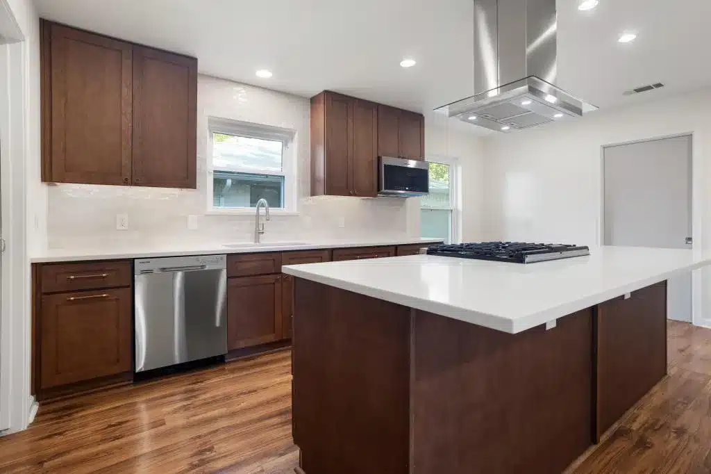 Modern custom kitchen renovation showcasing Kitchen and Bathroom Remodeling in North Richland Hills with updated cabinetry, countertops, and lighting